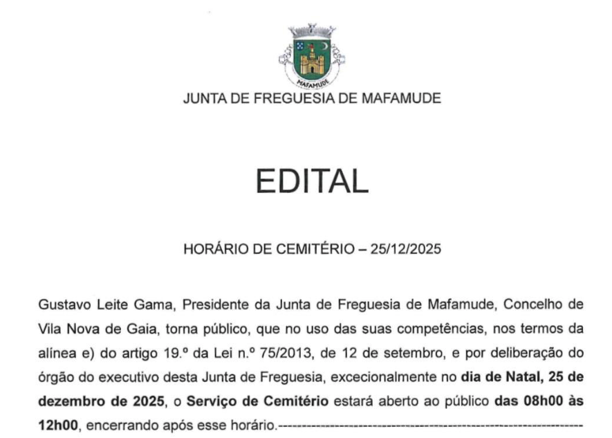 Edital – Horário Cemitério