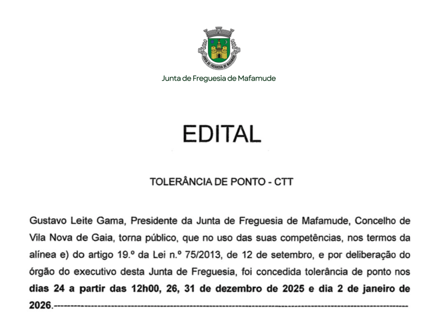 Edital – Tolerância de Ponto CTT