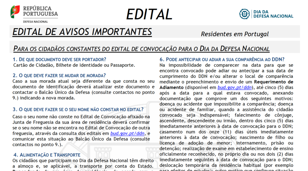 Edital – Convocação para o Dia da Defesa Nacional